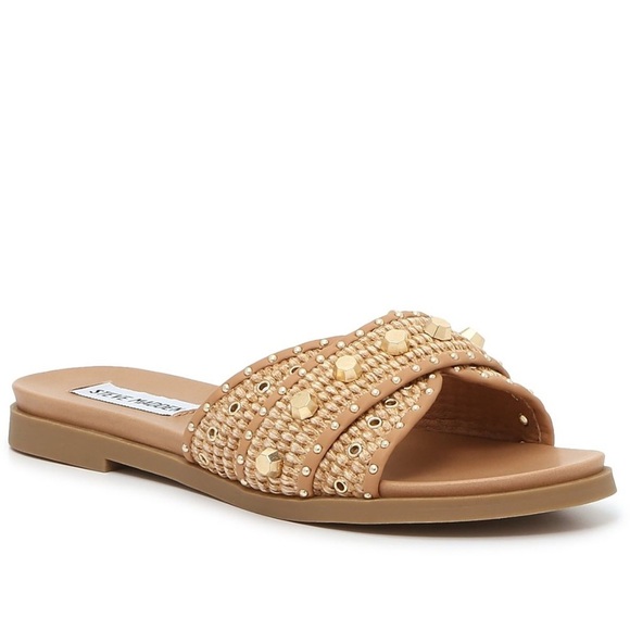 Steve Madden Tan Gold Slide Embellished Sandals Size 9 - Picture 1 of 10